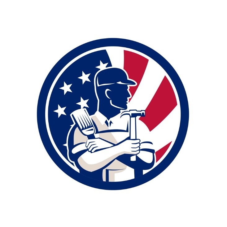 Veteran handyman in front of the American flag